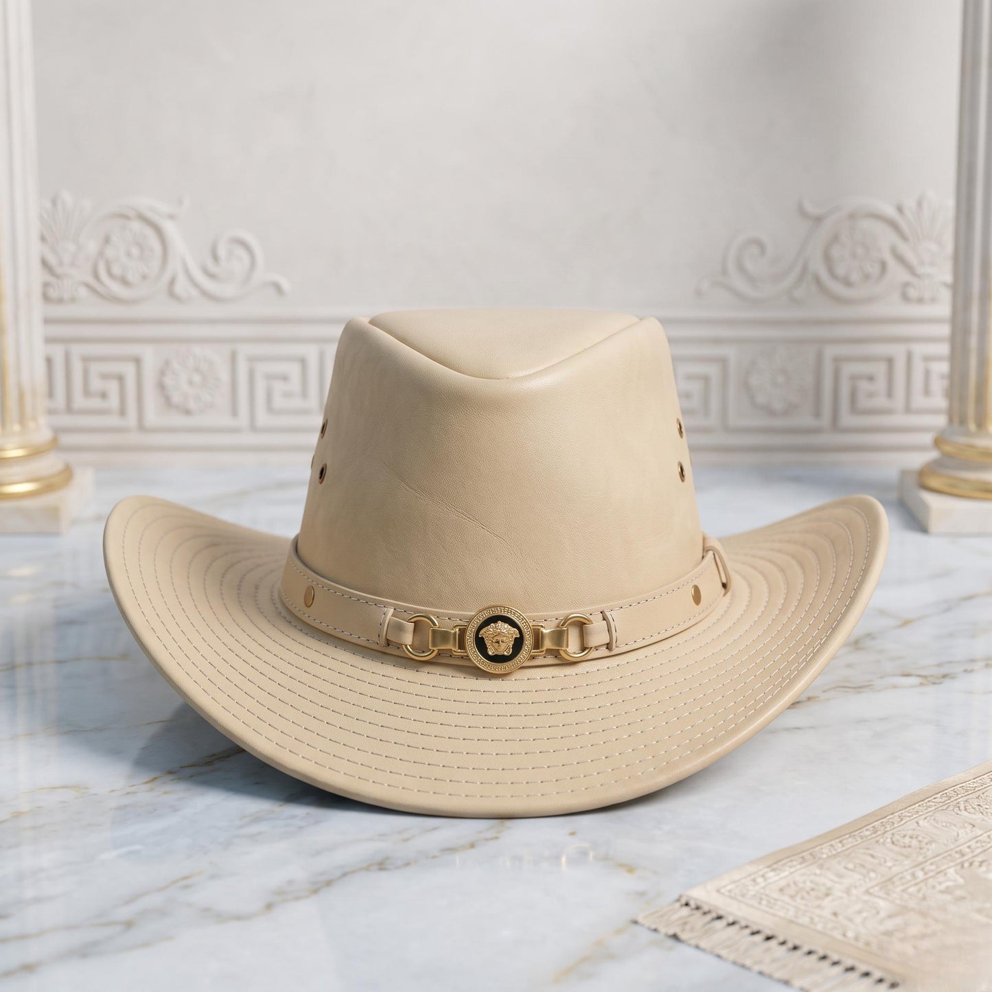Beige Leather Cowboy Hat – Authentic Western Luxury