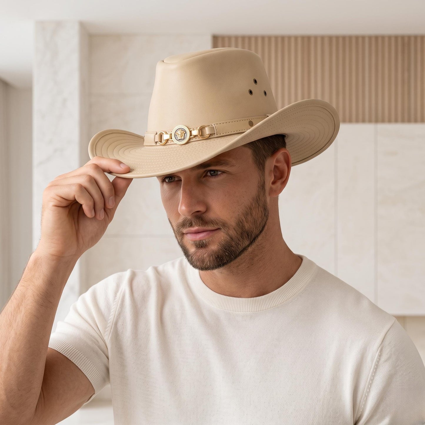 Beige Leather Cowboy Hat – Authentic Western Luxury