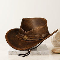 Distressed Brown Leather Cowboy Hat – Authentic Handmade Western Outback Style