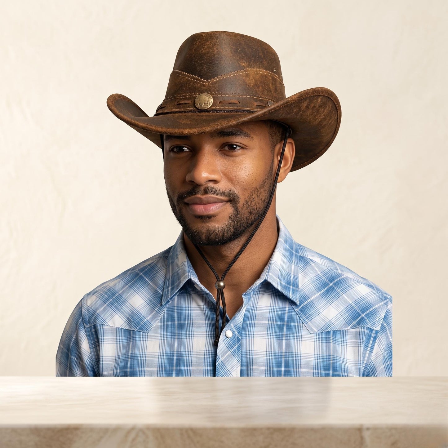 Distressed Brown Leather Cowboy Hat – Authentic Handmade Western Outback Style