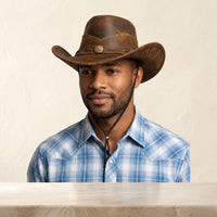Distressed Brown Leather Cowboy Hat – Authentic Handmade Western Outback Style