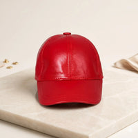 Red Leather Baseball Cap – Sleek Minimalist Dad Hat