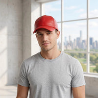 Red Leather Baseball Cap – Sleek Minimalist Dad Hat
