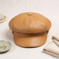 Tan Leather Newsboy Cap – Vintage Baker Boy Style