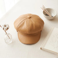 Tan Leather Newsboy Cap – Vintage Baker Boy Style