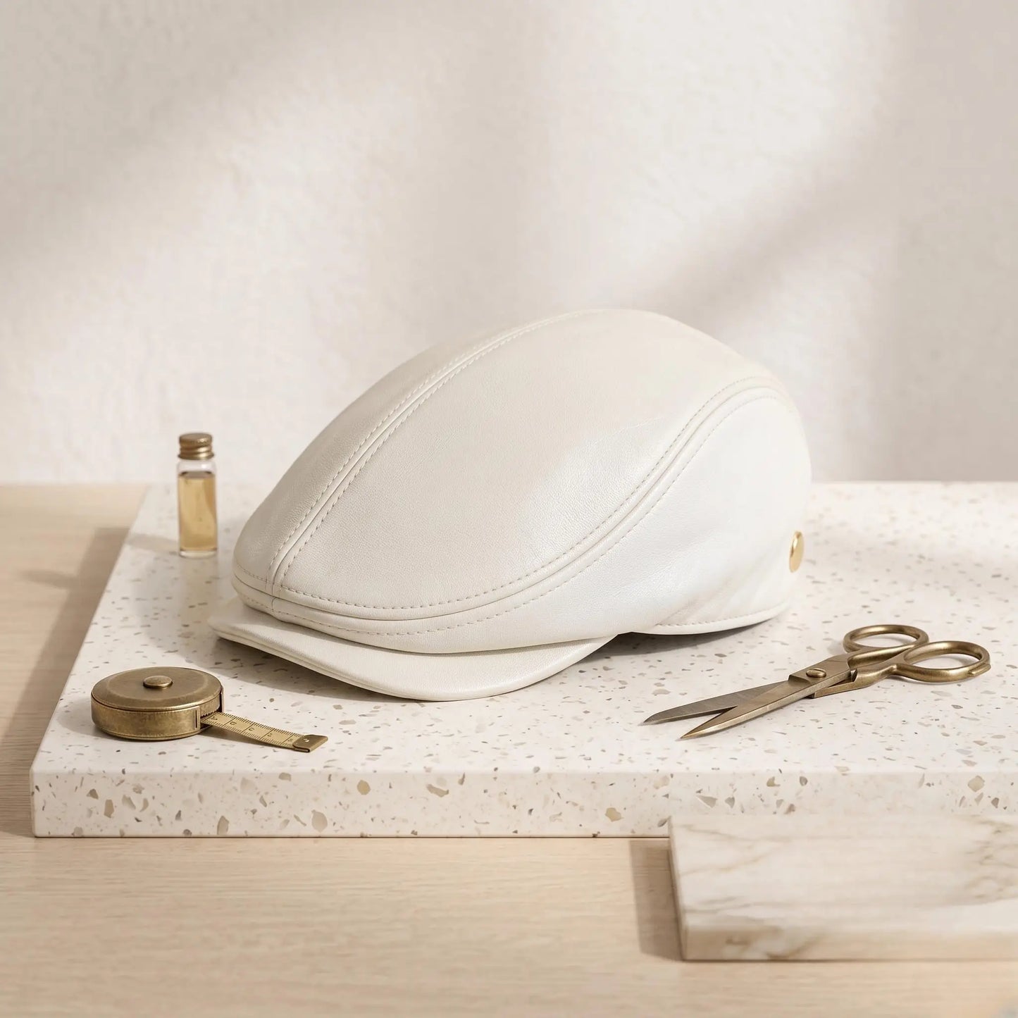 White Leather Flat Cap | Vintage Ivy League Driving Hat