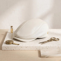 White Leather Flat Cap | Vintage Ivy League Driving Hat