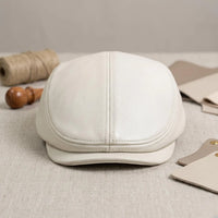 White Leather Flat Cap | Vintage Ivy League Driving Hat