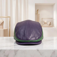 Classic Leather Flat Cap | Purple & Green Vintage Ivy Driving Hat