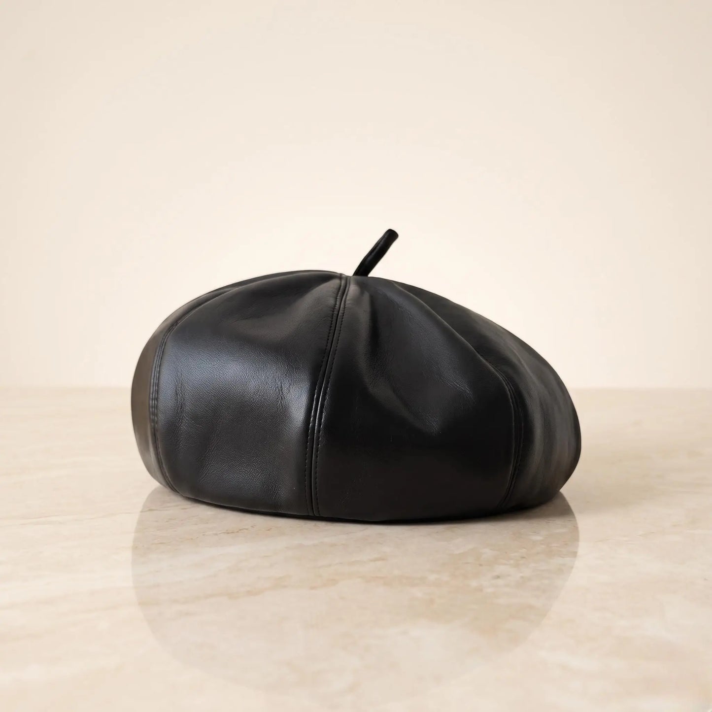 Handmade Black Leather Beret – Vintage Newsboy Gatsby Cap