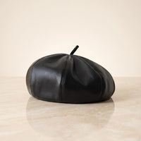 Handmade Black Leather Beret – Vintage Newsboy Gatsby Cap