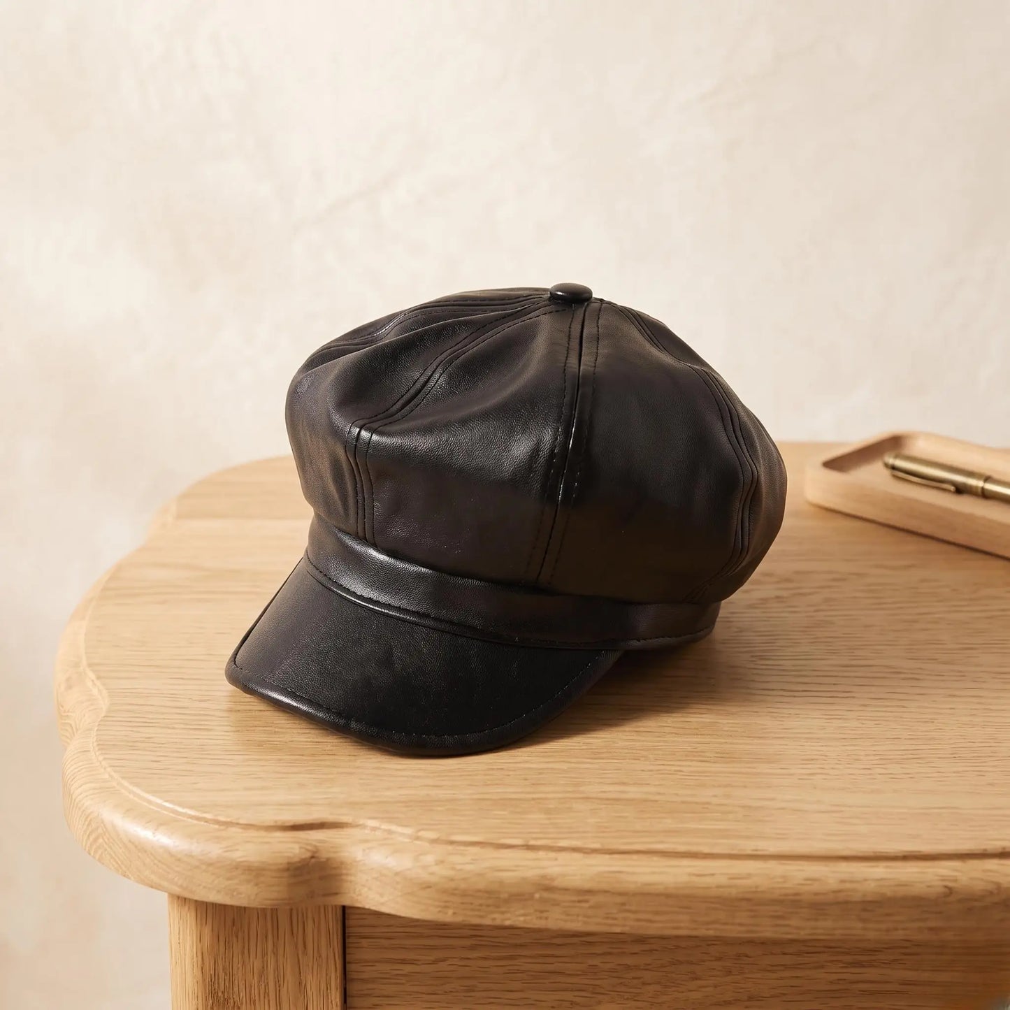 Black Leather Baker Boy Cap – Vintage Newsboy Gatsby Hat