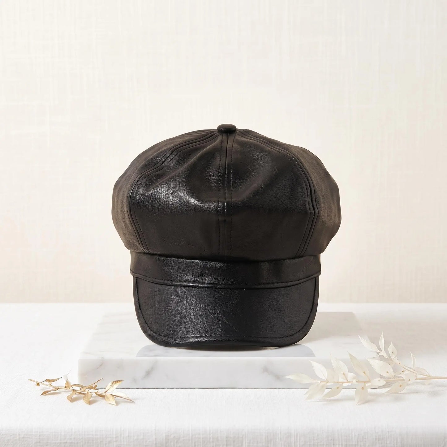 Black Leather Baker Boy Cap – Vintage Newsboy Gatsby Hat