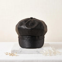 Black Leather Baker Boy Cap – Vintage Newsboy Gatsby Hat