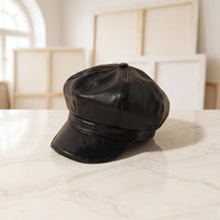 Black Leather Baker Boy Cap – Vintage Newsboy Gatsby Hat