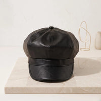 Black Leather Baker Boy Cap – Vintage Newsboy Gatsby Hat