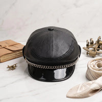 Black Leather Newsboy Cap – Edgy Biker & Streetwear Style