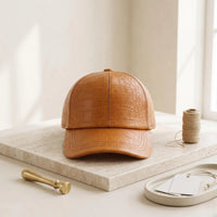 Crocodile-Pattern Leather Baseball Cap – Luxury Streetwear
