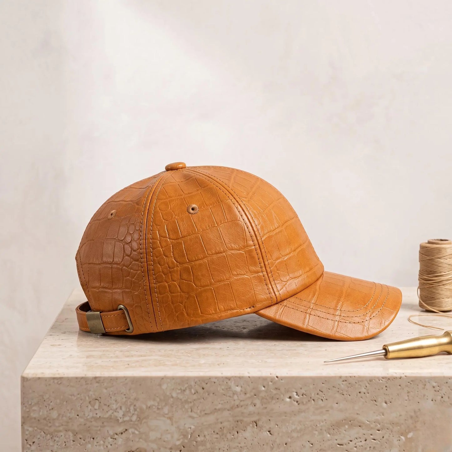 Crocodile-Pattern Leather Baseball Cap – Luxury Streetwear