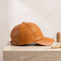 Crocodile-Pattern Leather Baseball Cap – Luxury Streetwear