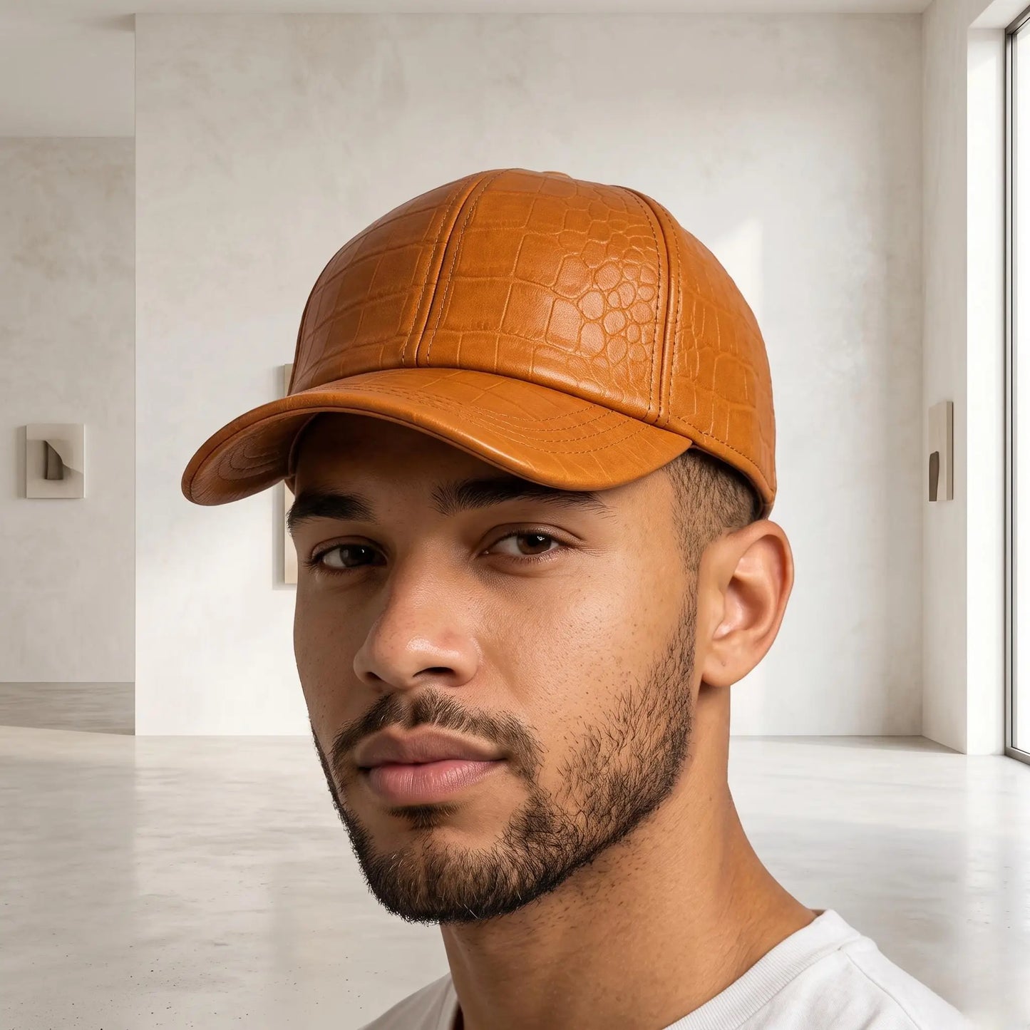 Crocodile-Pattern Leather Baseball Cap – Luxury Streetwear