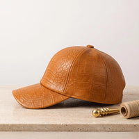 Crocodile-Pattern Leather Baseball Cap – Luxury Streetwear
