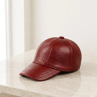 Red Genuine Leather Baseball Cap: Unisex Streetwear Accessory