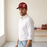 Red Genuine Leather Baseball Cap: Unisex Streetwear Accessory