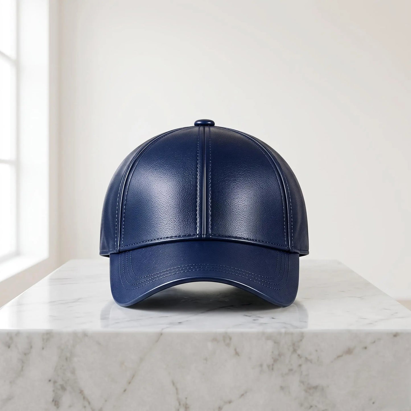 Navy Blue Faux Leather Baseball Cap | Modern Unisex Streetwear