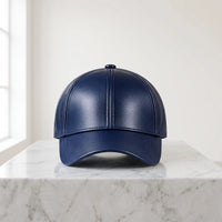 Navy Blue Faux Leather Baseball Cap | Modern Unisex Streetwear