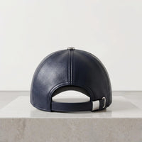 Navy Blue Faux Leather Baseball Cap | Modern Unisex Streetwear