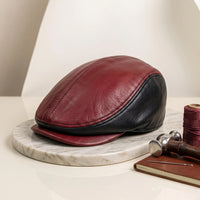 Men's Crimson & Onyx Leather Flat Cap | Vintage Ivy Driving Hat