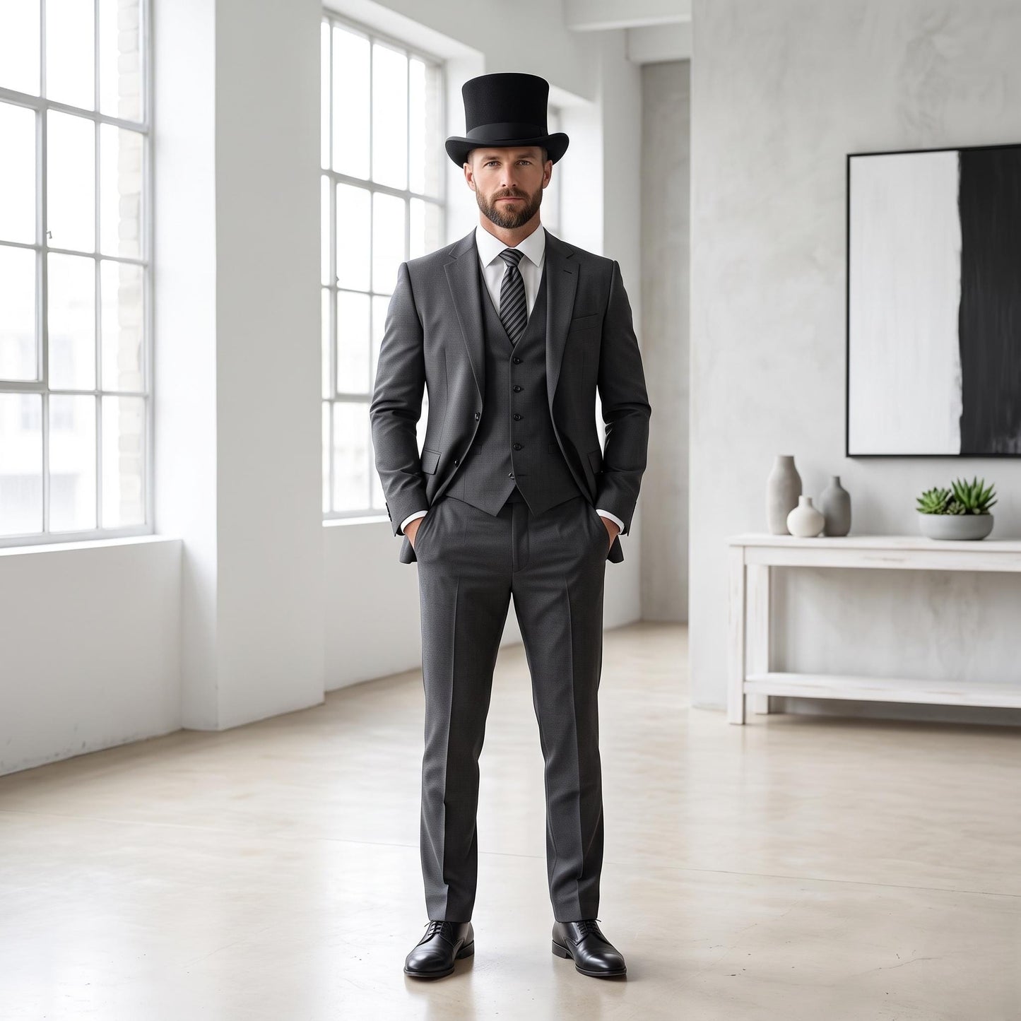 Elegant Black Wool Felt Top Hat – Classic Formal & Vintage Style