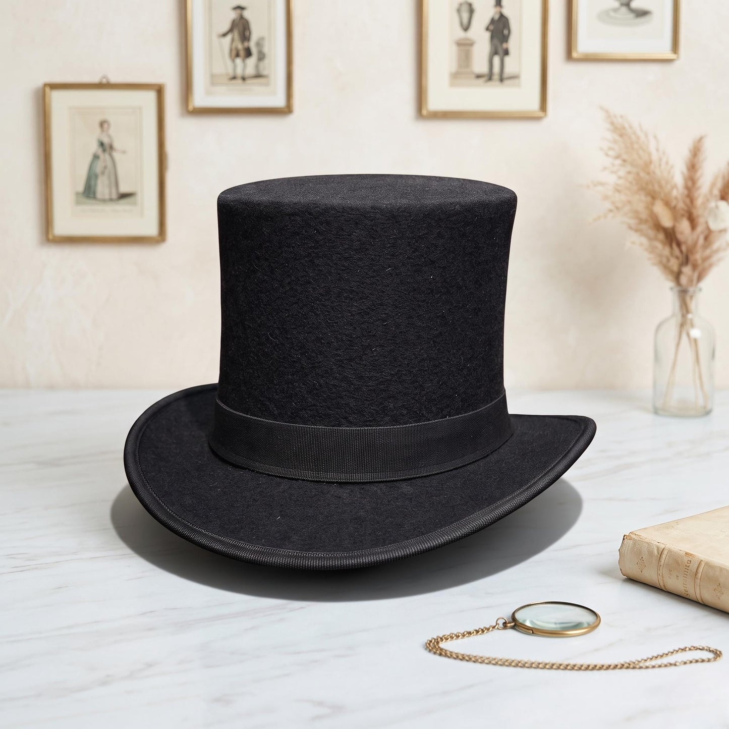 Elegant Black Wool Felt Top Hat – Classic Formal & Vintage Style