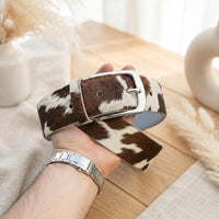 Handmade Genuine Hair-On Cowhide Leather Belt – Authentic Western Style