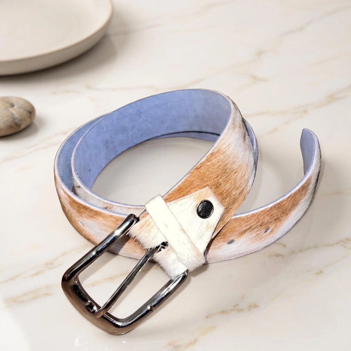 Genuine Hair-On Cowhide Leather Belt – Authentic Western Style
