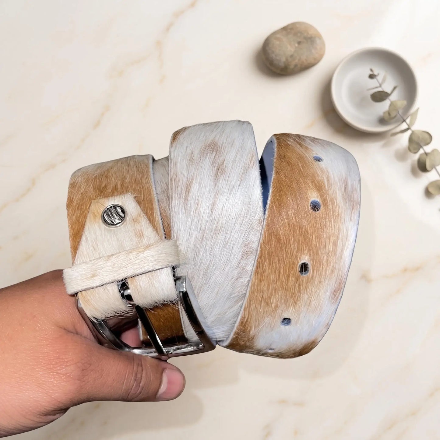 Genuine Hair-On Cowhide Leather Belt – Authentic Western Style