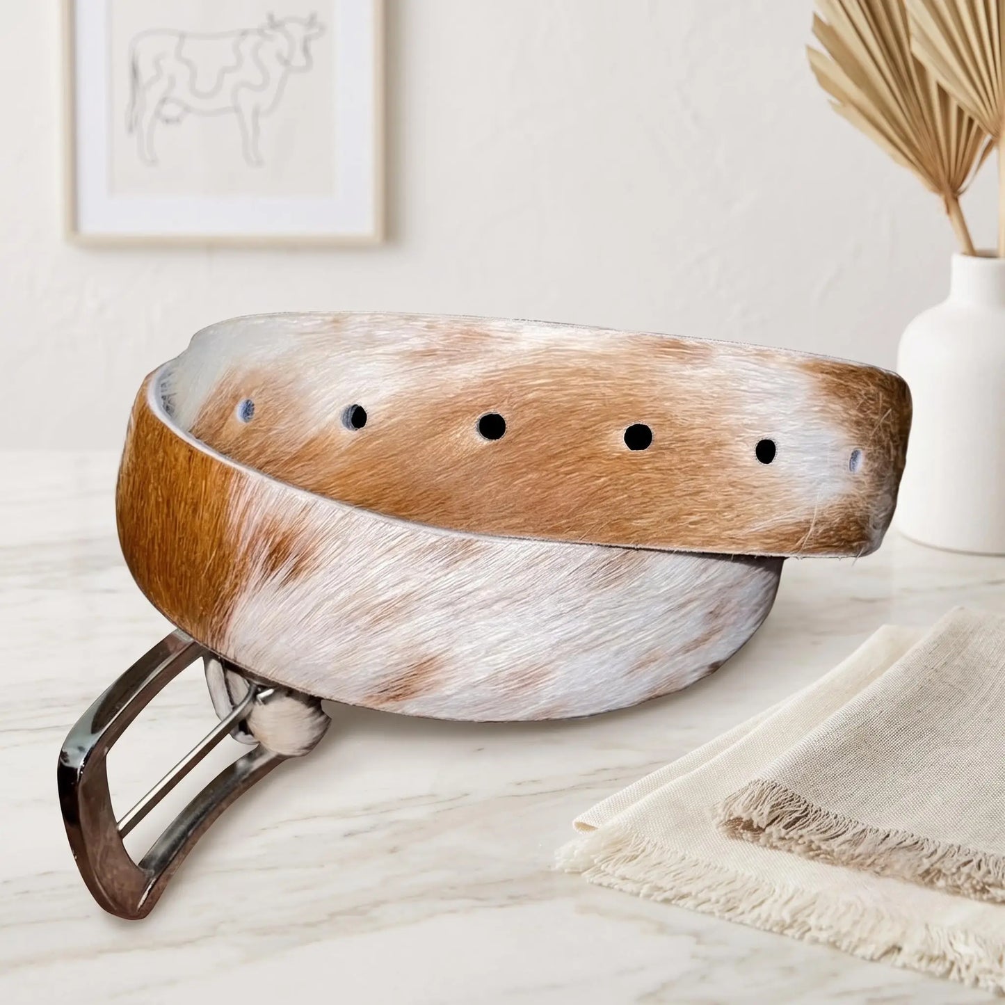 Genuine Hair-On Cowhide Leather Belt – Authentic Western Style