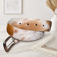 Genuine Hair-On Cowhide Leather Belt – Authentic Western Style