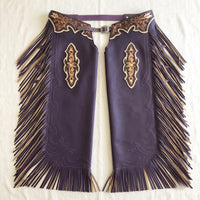 Hand-Tooled Purple Leather Rodeo Chaps – Western Show, Bull Riding Fringe Performance