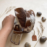 Genuine Cowhide Leather Belt – Authentic Hair-on Hide Western Belt