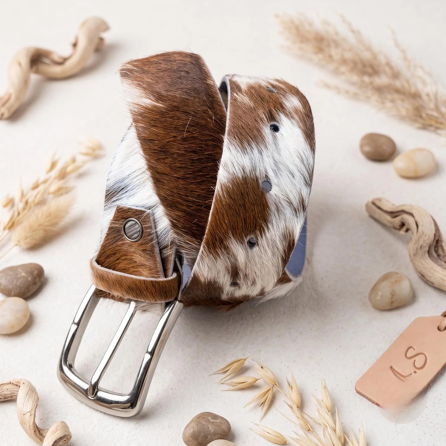 Genuine Cowhide Leather Belt – Authentic Hair-on Hide Western Belt