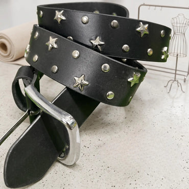 Star Studded Black Leather Belt – Y2K Grunge & Punk Fashion Accessory