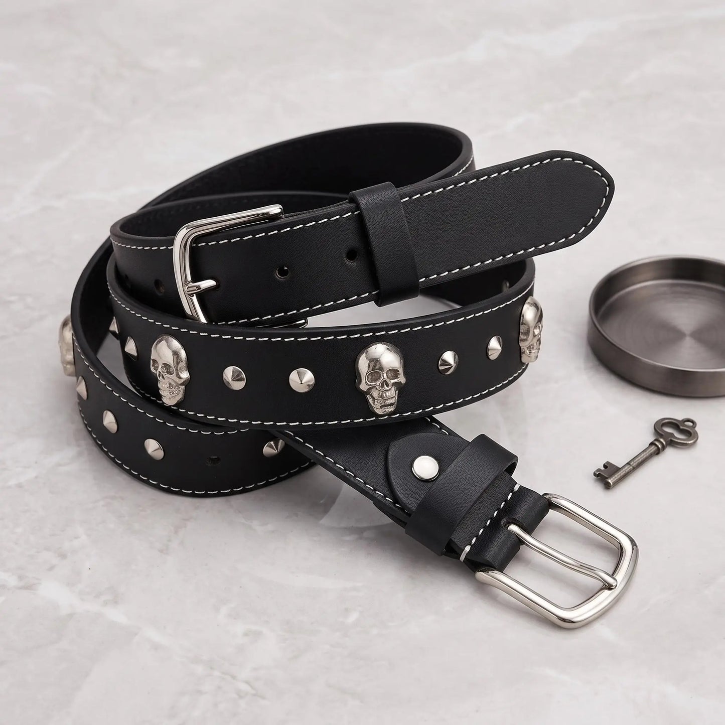 Unbridled Attitude: Handcrafted Skull Studded Leather Belt