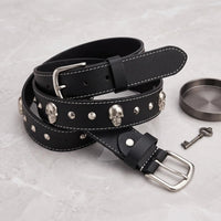Unbridled Attitude: Handcrafted Skull Studded Leather Belt