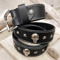 Unbridled Attitude: Handcrafted Skull Studded Leather Belt