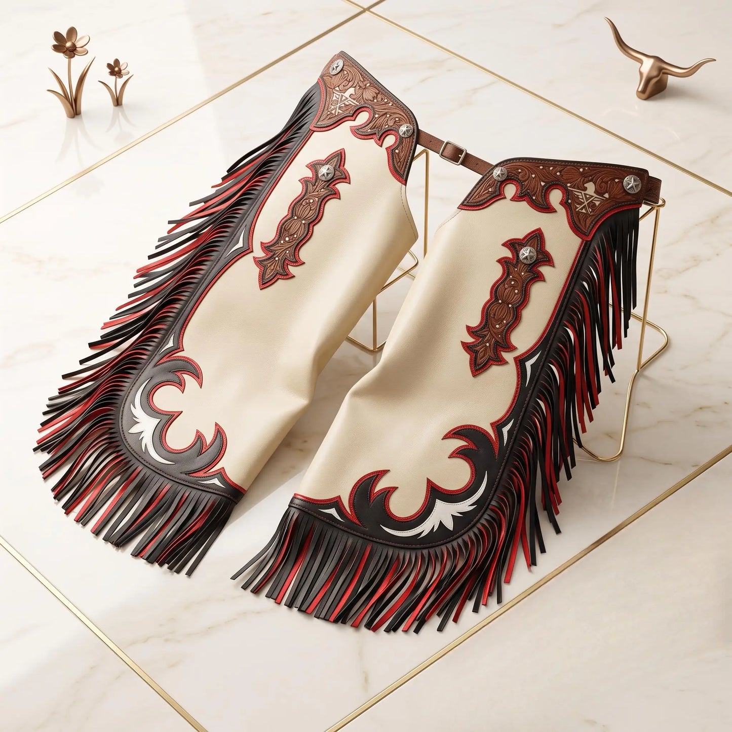 Hand-Tooled Leather Rodeo Chaps | Custom Western Show & Bull Riding Gear