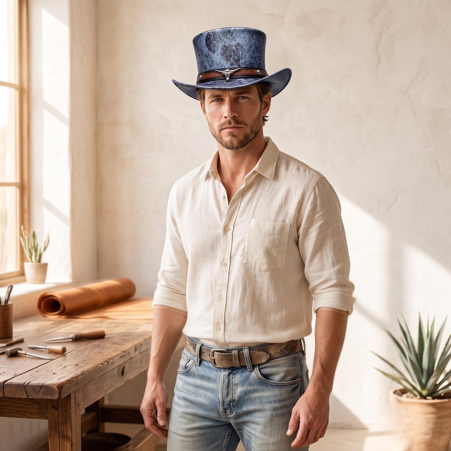 Handmade Distressed Western Top Hat – Rugged Artisan Style
