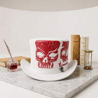 Gothic Red Skull Top Hat – White Leather Punk Rock Biker Statement Accessory
