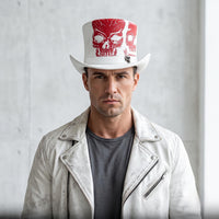 Gothic Red Skull Top Hat – White Leather Punk Rock Biker Statement Accessory
